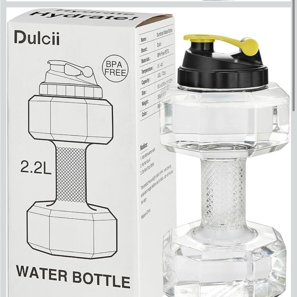 Clear and Black Transparent Dumbbell Water Bottle - 2.2L
